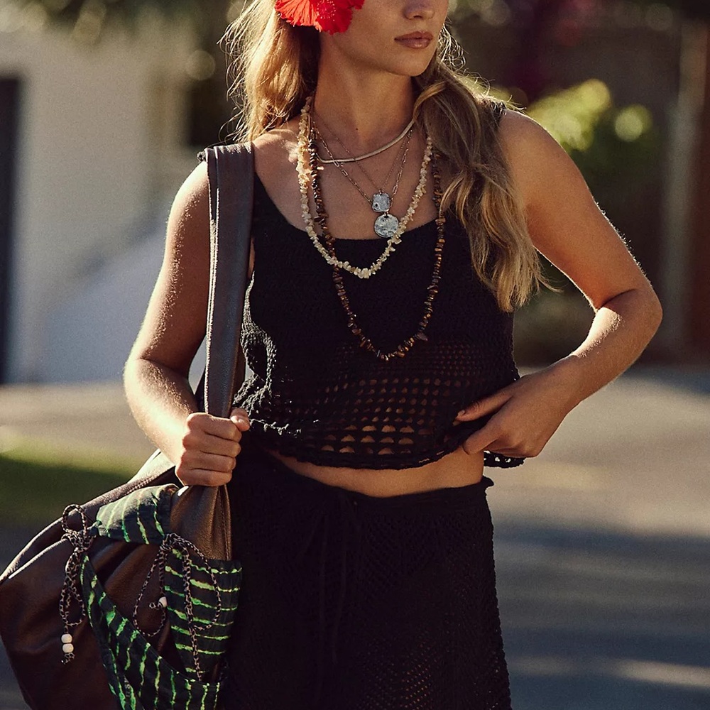 Free People Orange Crochet Swim Coverup Tank